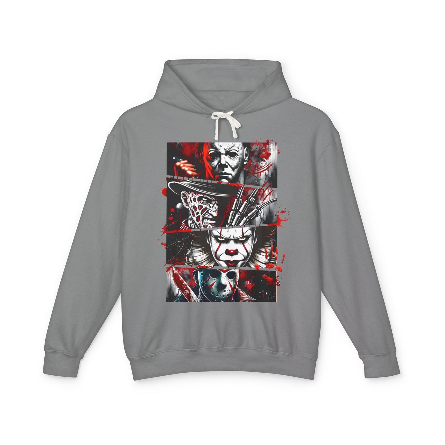 Slasher Legends" Unisex Lightweight Hooded Sweatshirt – Horror Icons Edition (NO POCKETS)