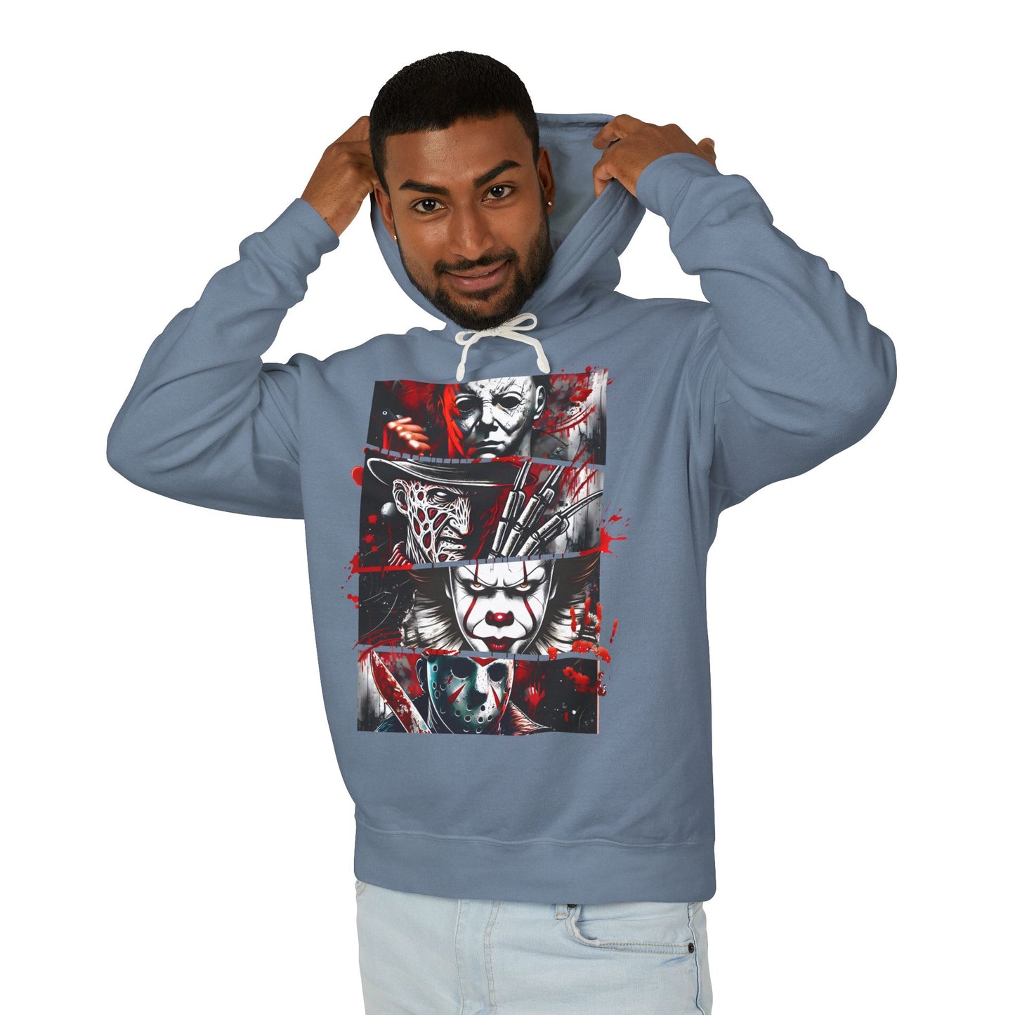 Slasher Legends" Unisex Lightweight Hooded Sweatshirt – Horror Icons Edition (NO POCKETS)