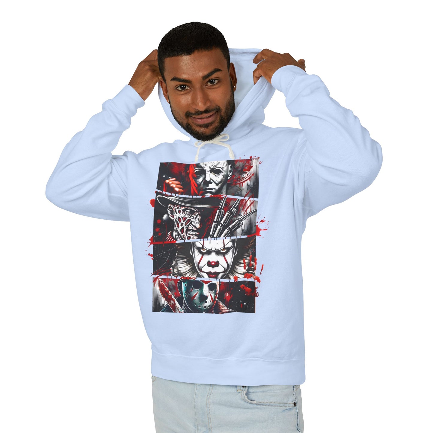 Slasher Legends" Unisex Lightweight Hooded Sweatshirt – Horror Icons Edition (NO POCKETS)