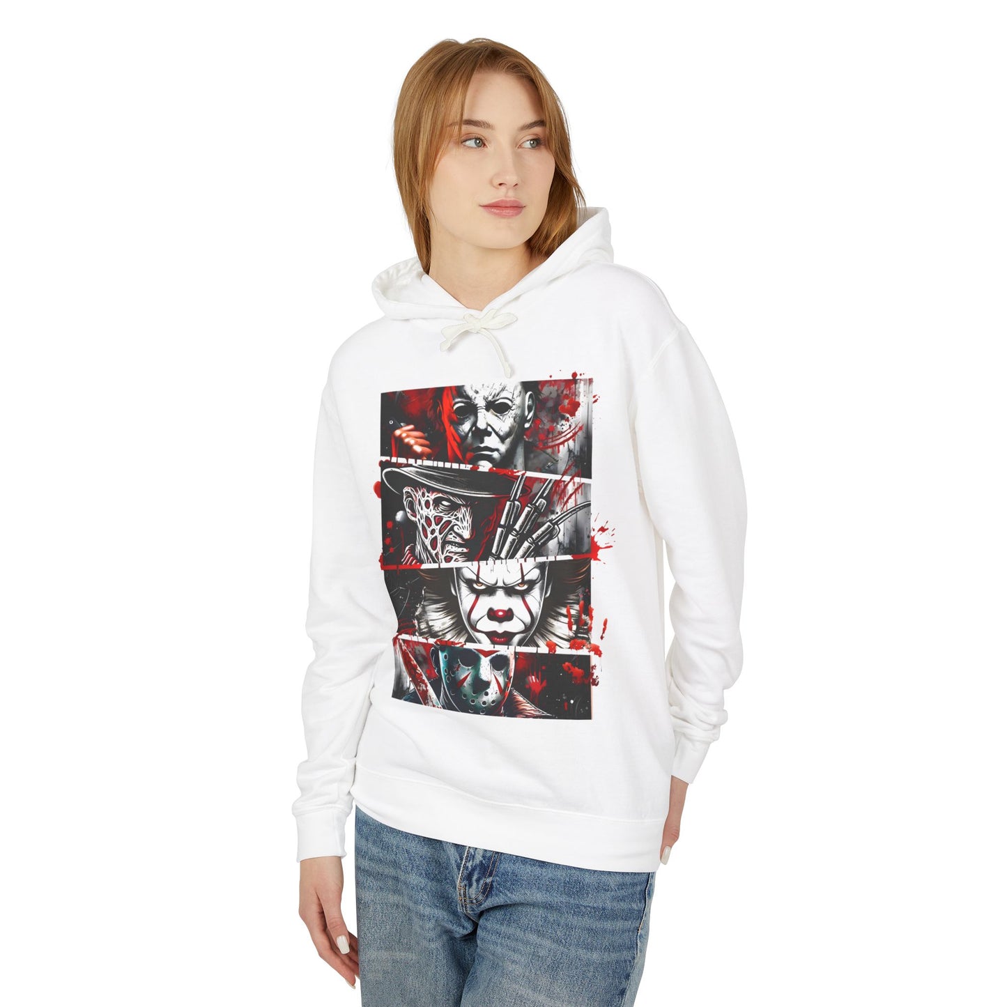 Slasher Legends" Unisex Lightweight Hooded Sweatshirt – Horror Icons Edition (NO POCKETS)