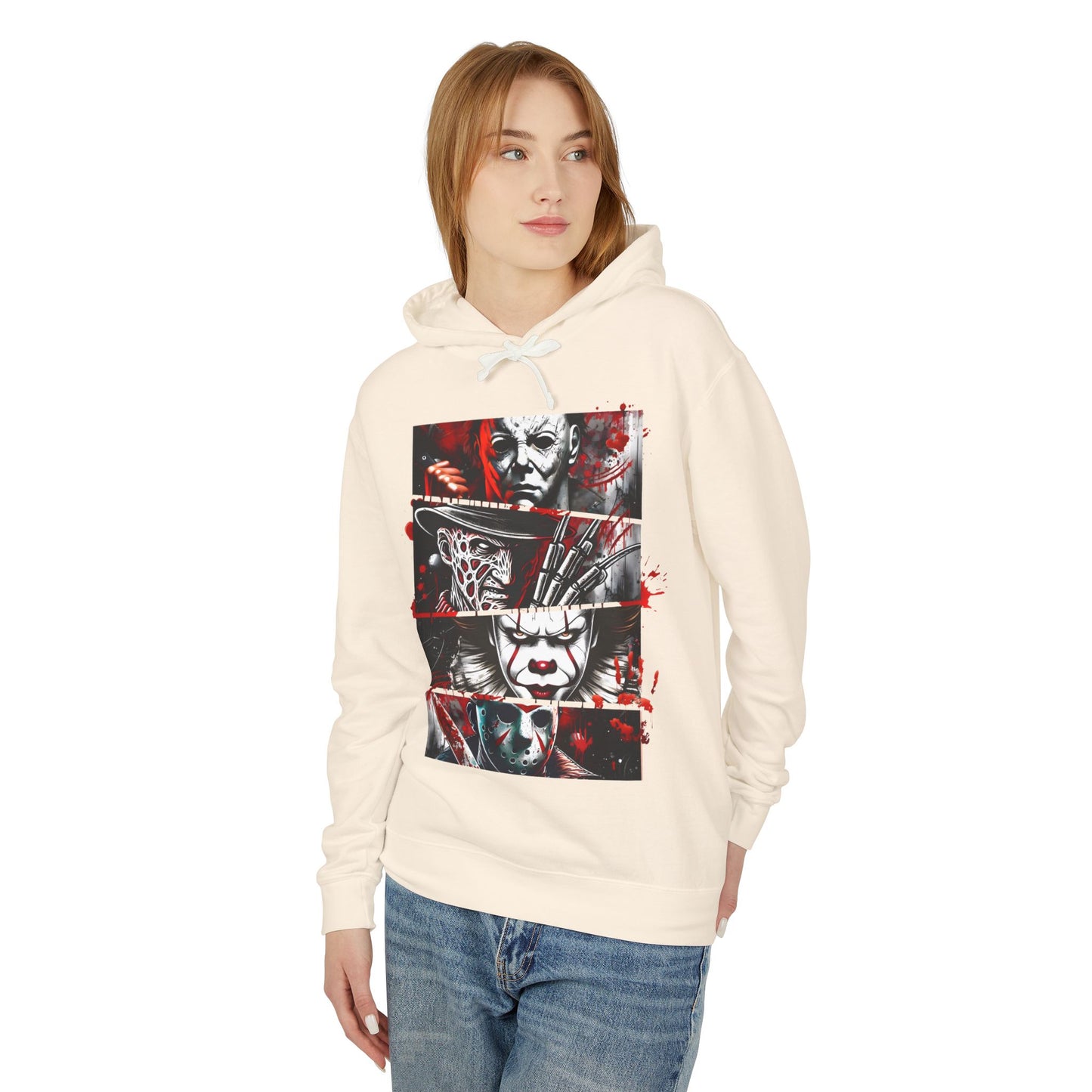 Slasher Legends" Unisex Lightweight Hooded Sweatshirt – Horror Icons Edition (NO POCKETS)