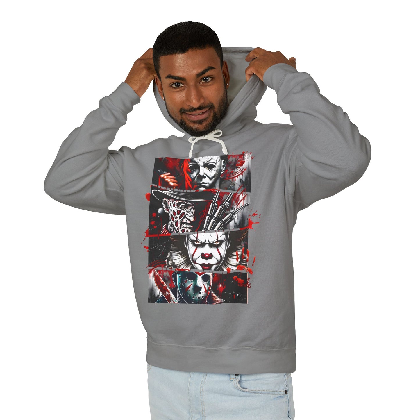 Slasher Legends" Unisex Lightweight Hooded Sweatshirt – Horror Icons Edition (NO POCKETS)