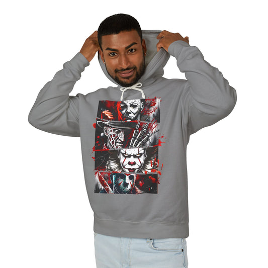 Slasher Legends" Unisex Lightweight Hooded Sweatshirt – Horror Icons Edition (NO POCKETS)