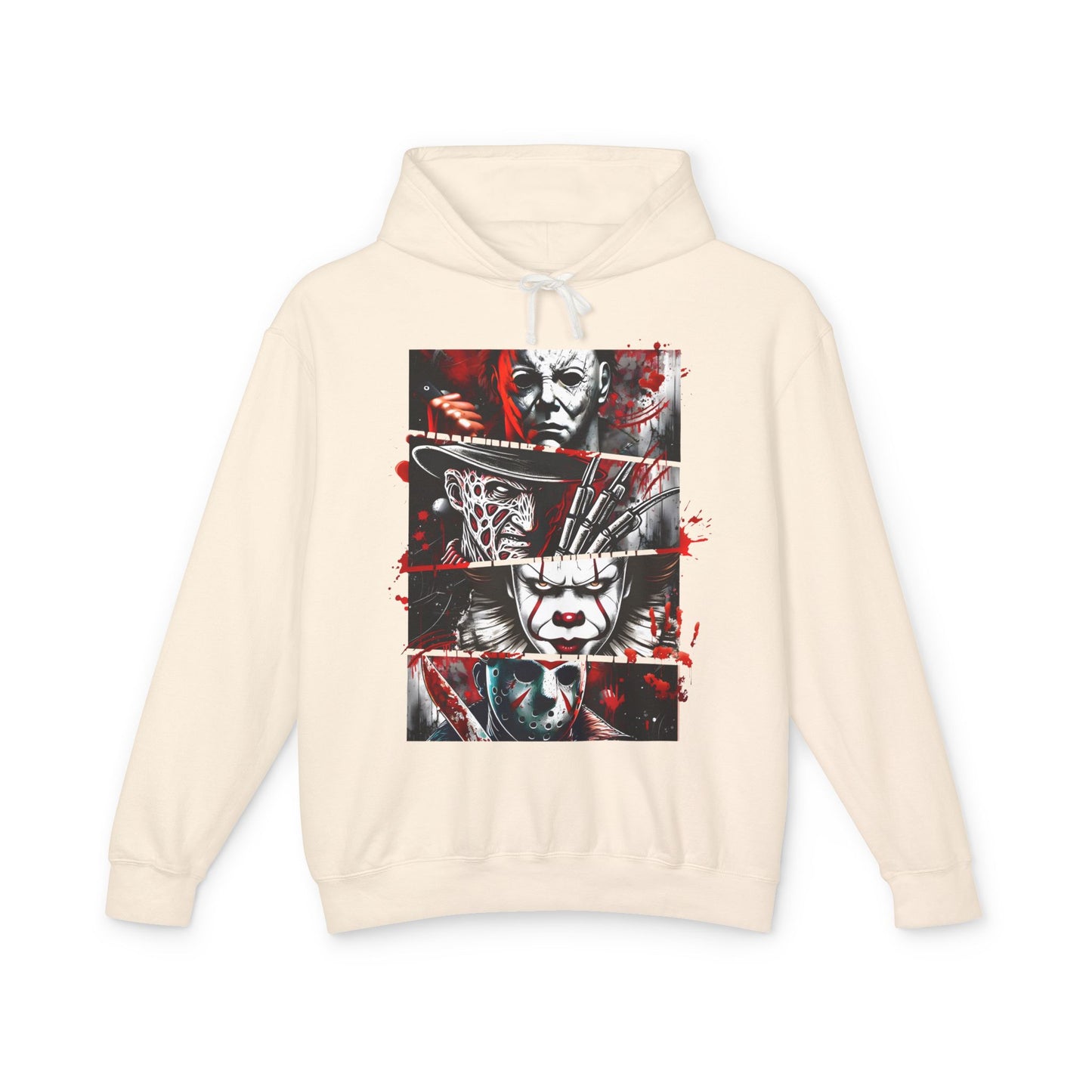 Slasher Legends" Unisex Lightweight Hooded Sweatshirt – Horror Icons Edition (NO POCKETS)