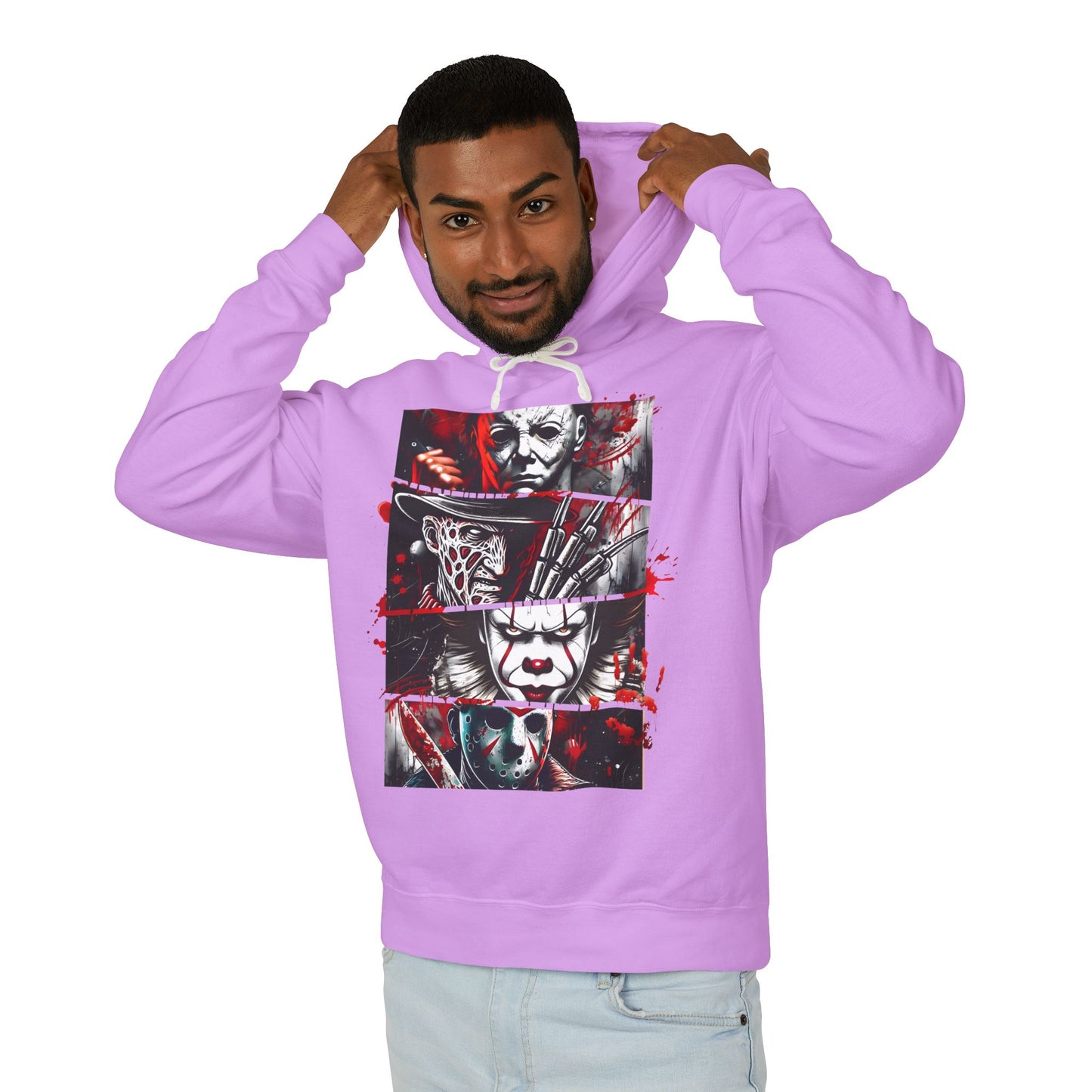 Slasher Legends" Unisex Lightweight Hooded Sweatshirt – Horror Icons Edition (NO POCKETS)
