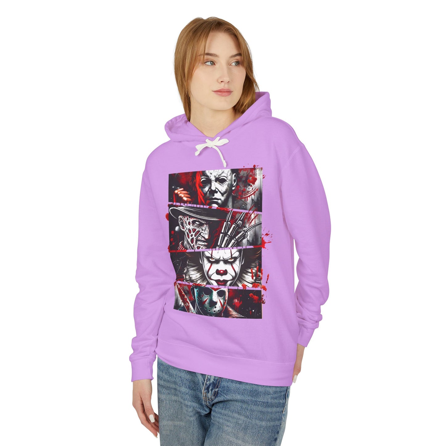 Slasher Legends" Unisex Lightweight Hooded Sweatshirt – Horror Icons Edition (NO POCKETS)