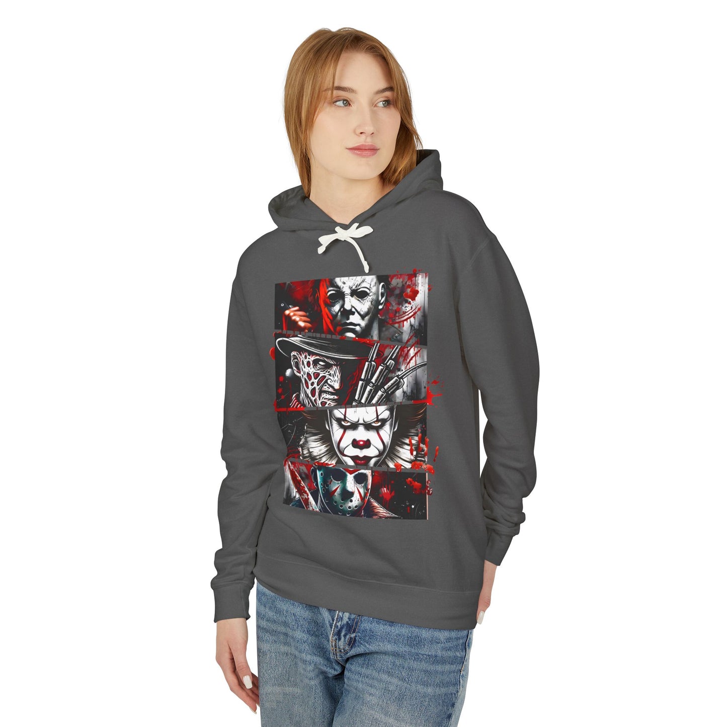 Slasher Legends" Unisex Lightweight Hooded Sweatshirt – Horror Icons Edition (NO POCKETS)