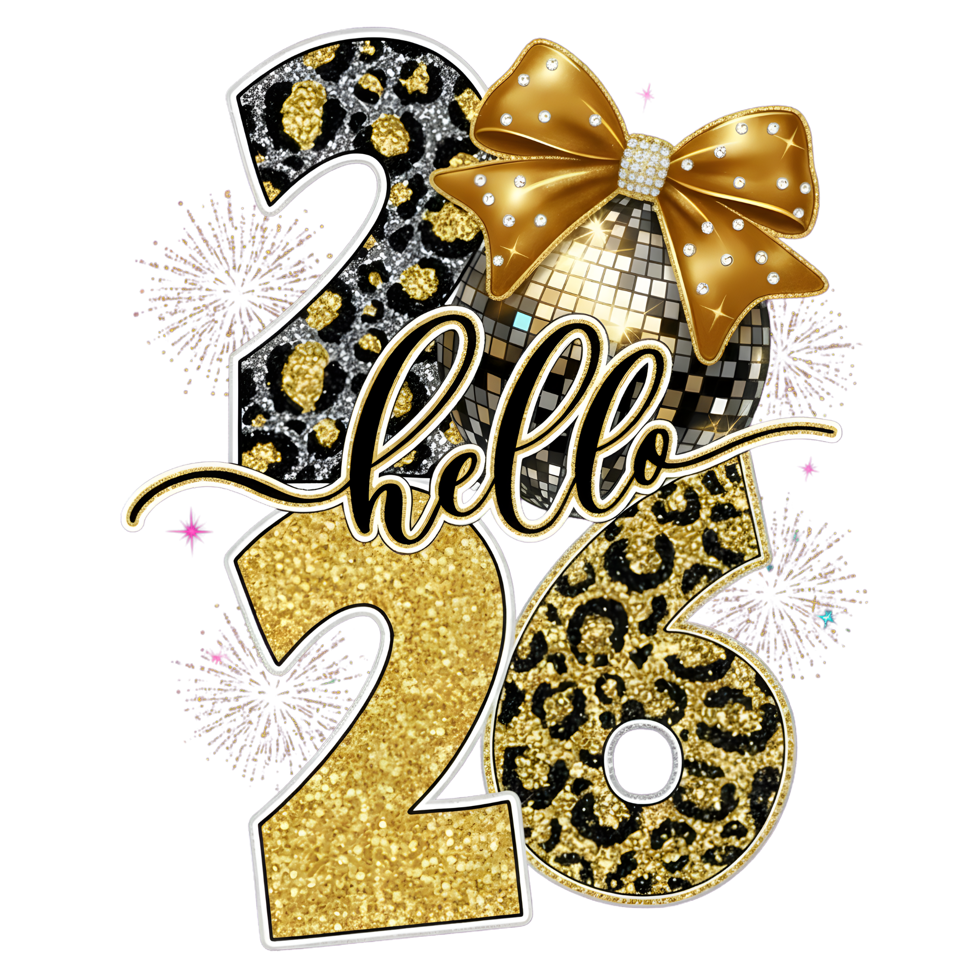 Hello 2026 — Happy New Year Fireworks Premium DTF Heat Transfer (Film Only)