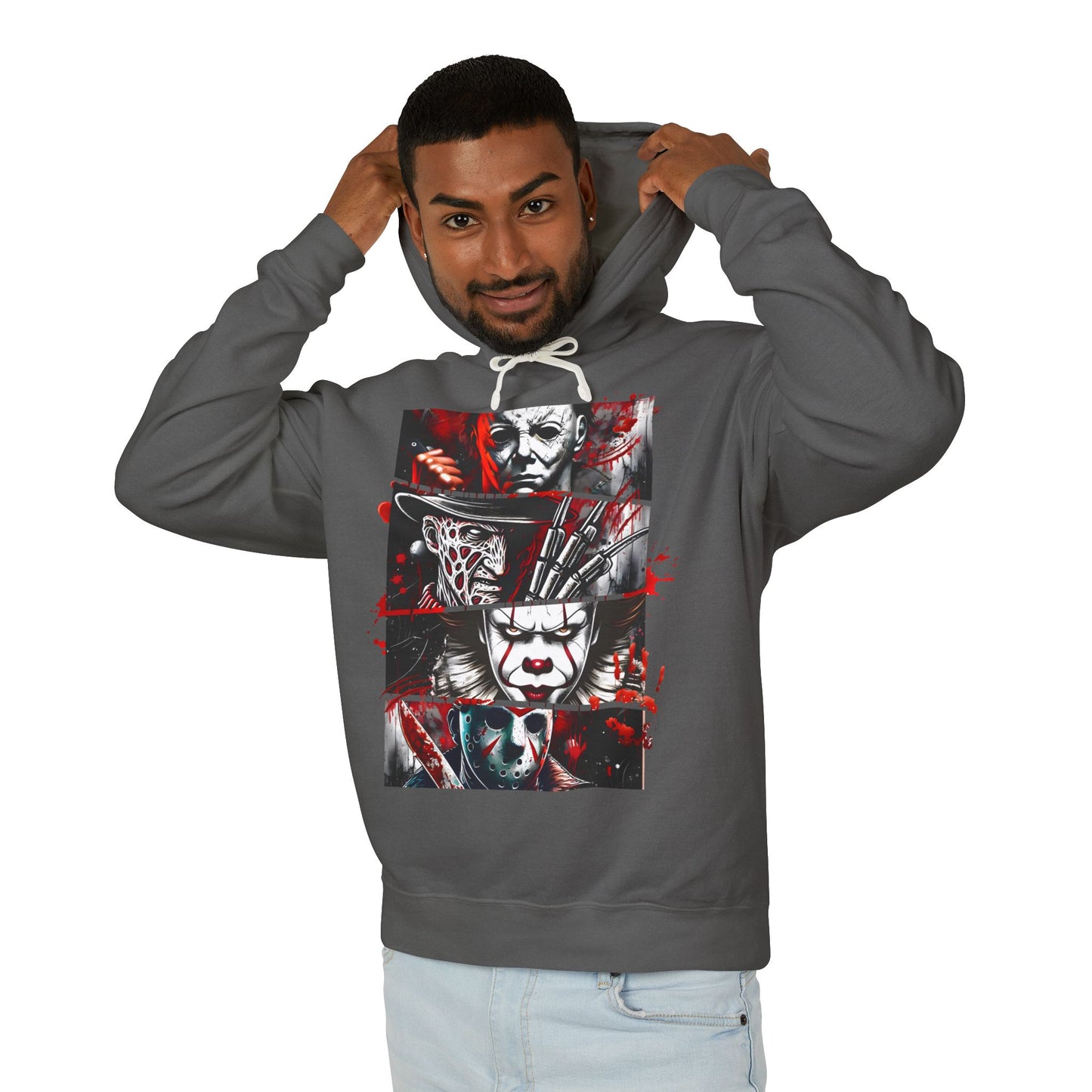 Slasher Legends" Unisex Lightweight Hooded Sweatshirt – Horror Icons Edition (NO POCKETS)