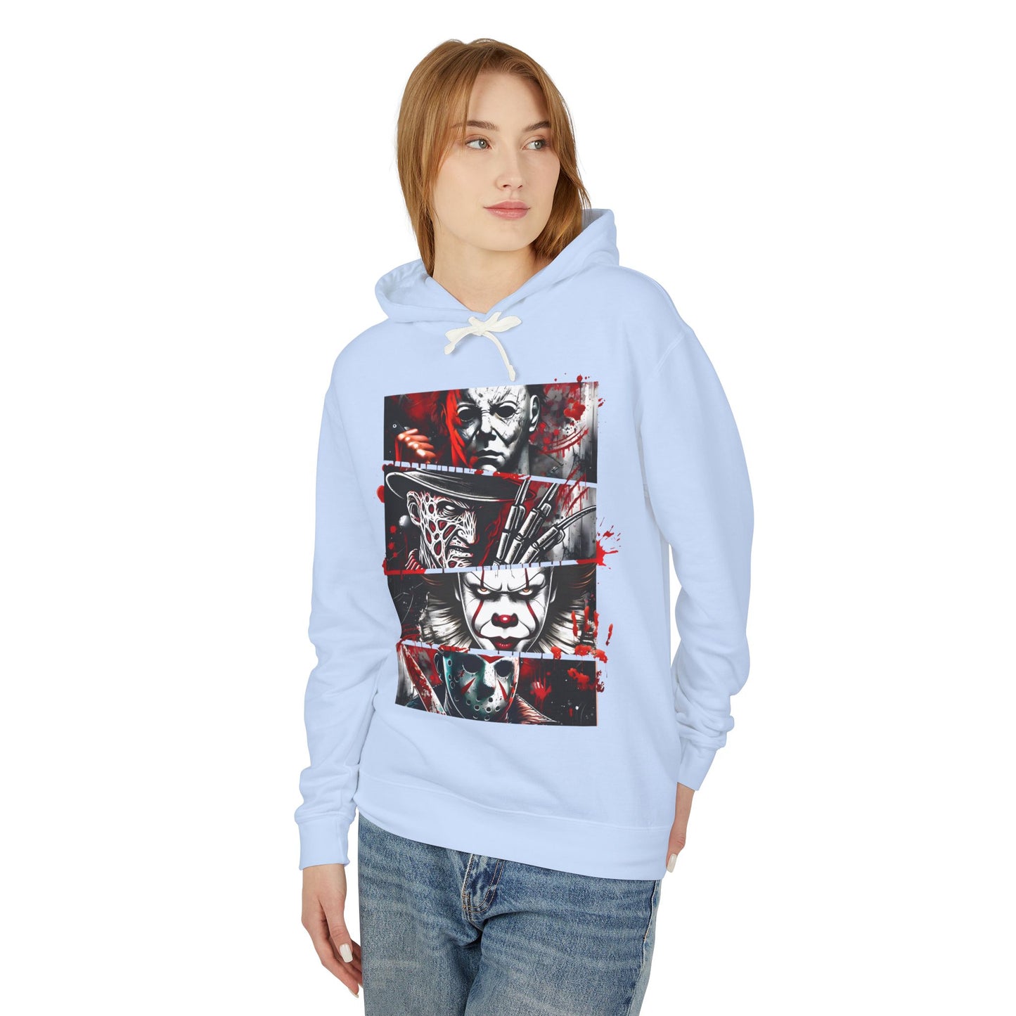 Slasher Legends" Unisex Lightweight Hooded Sweatshirt – Horror Icons Edition (NO POCKETS)