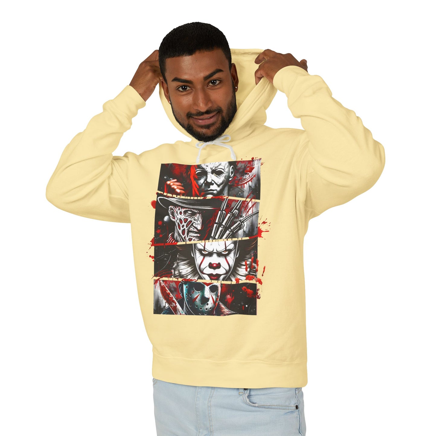 Slasher Legends" Unisex Lightweight Hooded Sweatshirt – Horror Icons Edition (NO POCKETS)