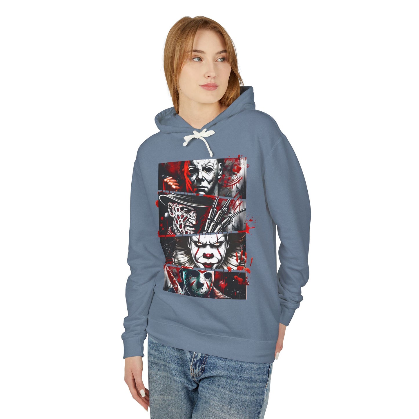 Slasher Legends" Unisex Lightweight Hooded Sweatshirt – Horror Icons Edition (NO POCKETS)