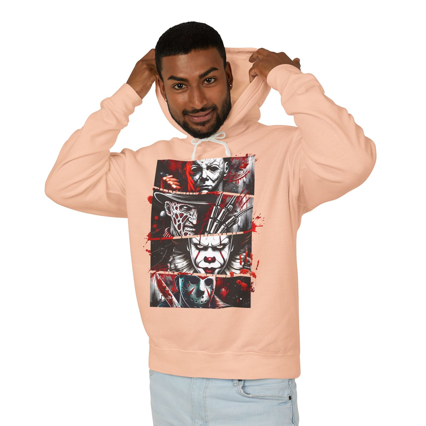 Slasher Legends" Unisex Lightweight Hooded Sweatshirt – Horror Icons Edition (NO POCKETS)
