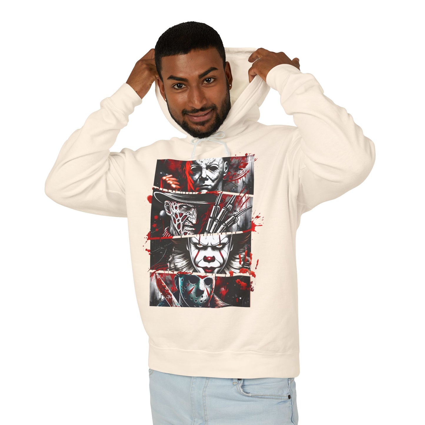 Slasher Legends" Unisex Lightweight Hooded Sweatshirt – Horror Icons Edition (NO POCKETS)