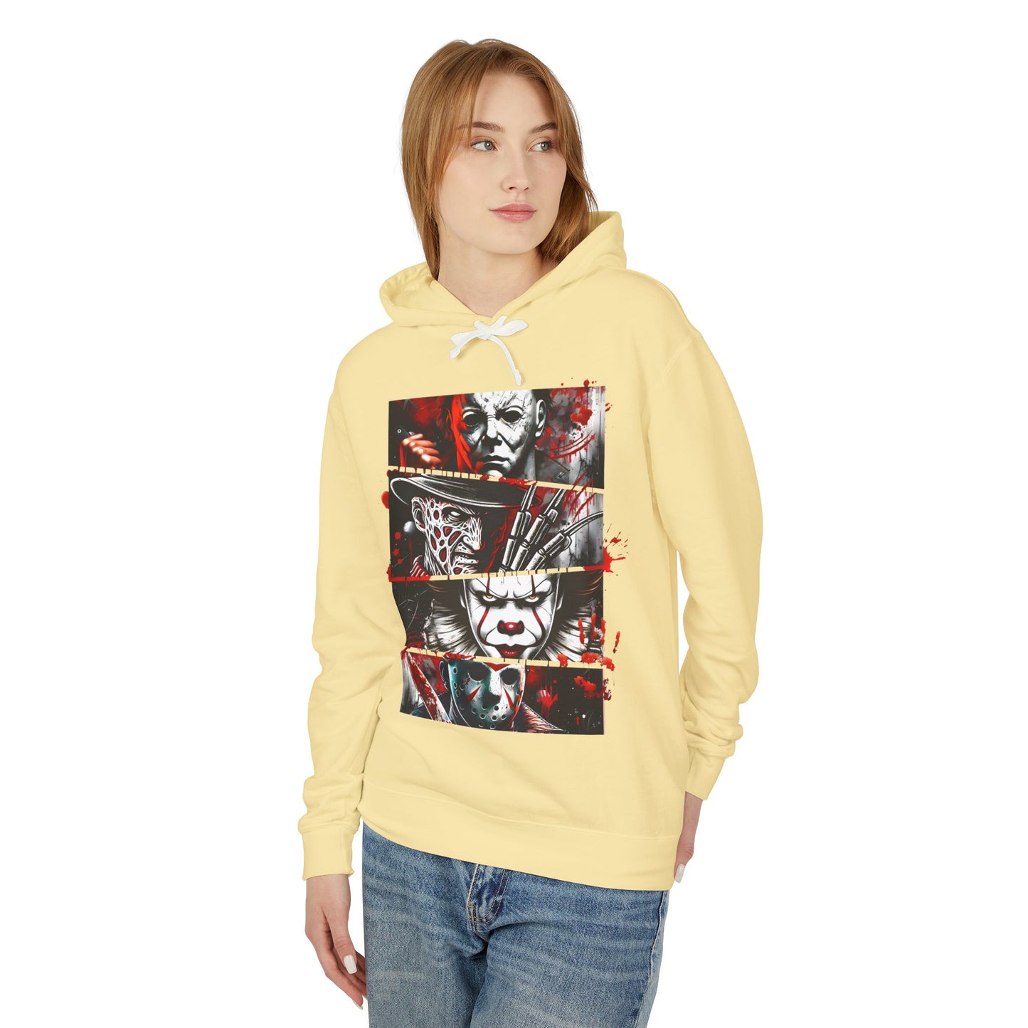 Slasher Legends" Unisex Lightweight Hooded Sweatshirt – Horror Icons Edition (NO POCKETS)