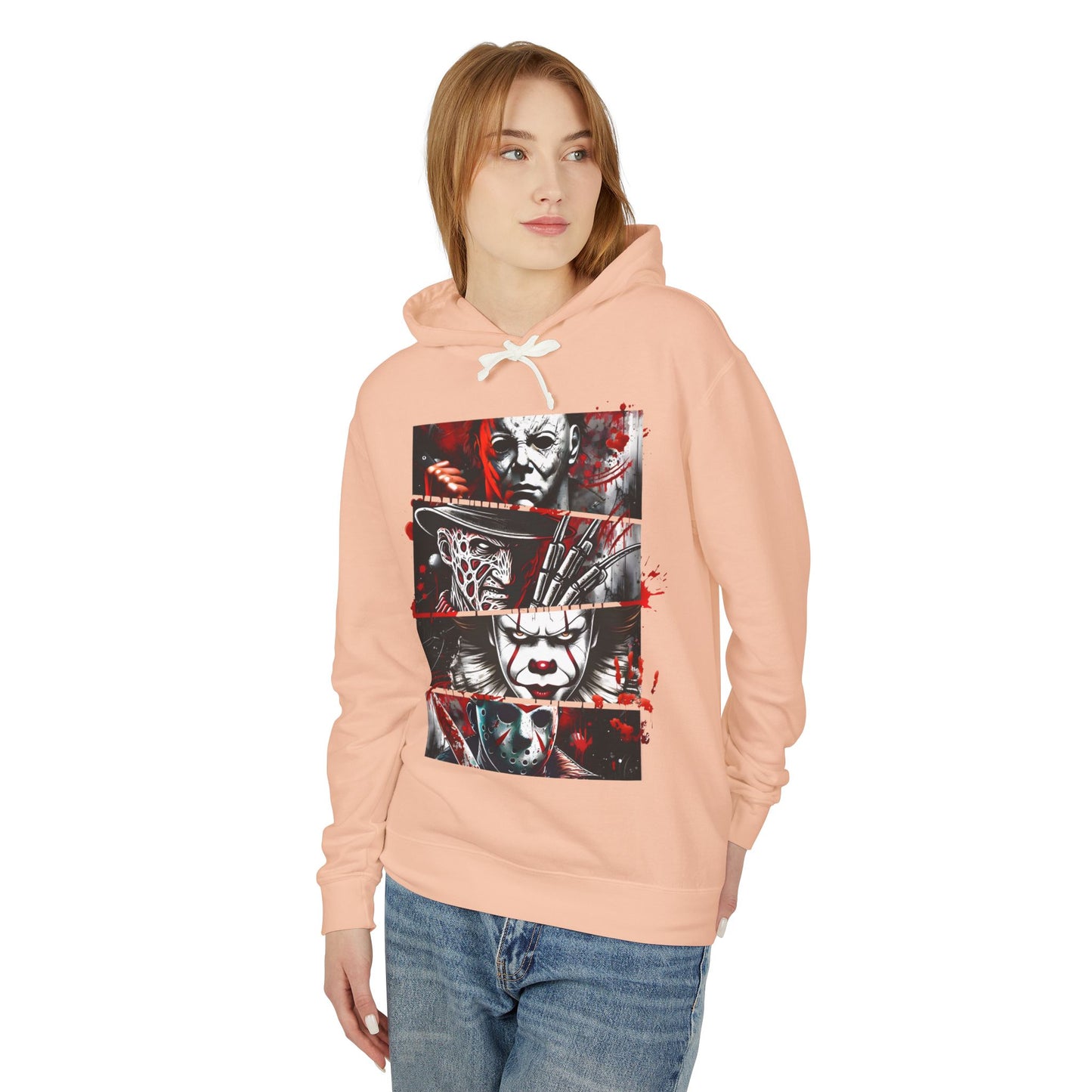Slasher Legends" Unisex Lightweight Hooded Sweatshirt – Horror Icons Edition (NO POCKETS)