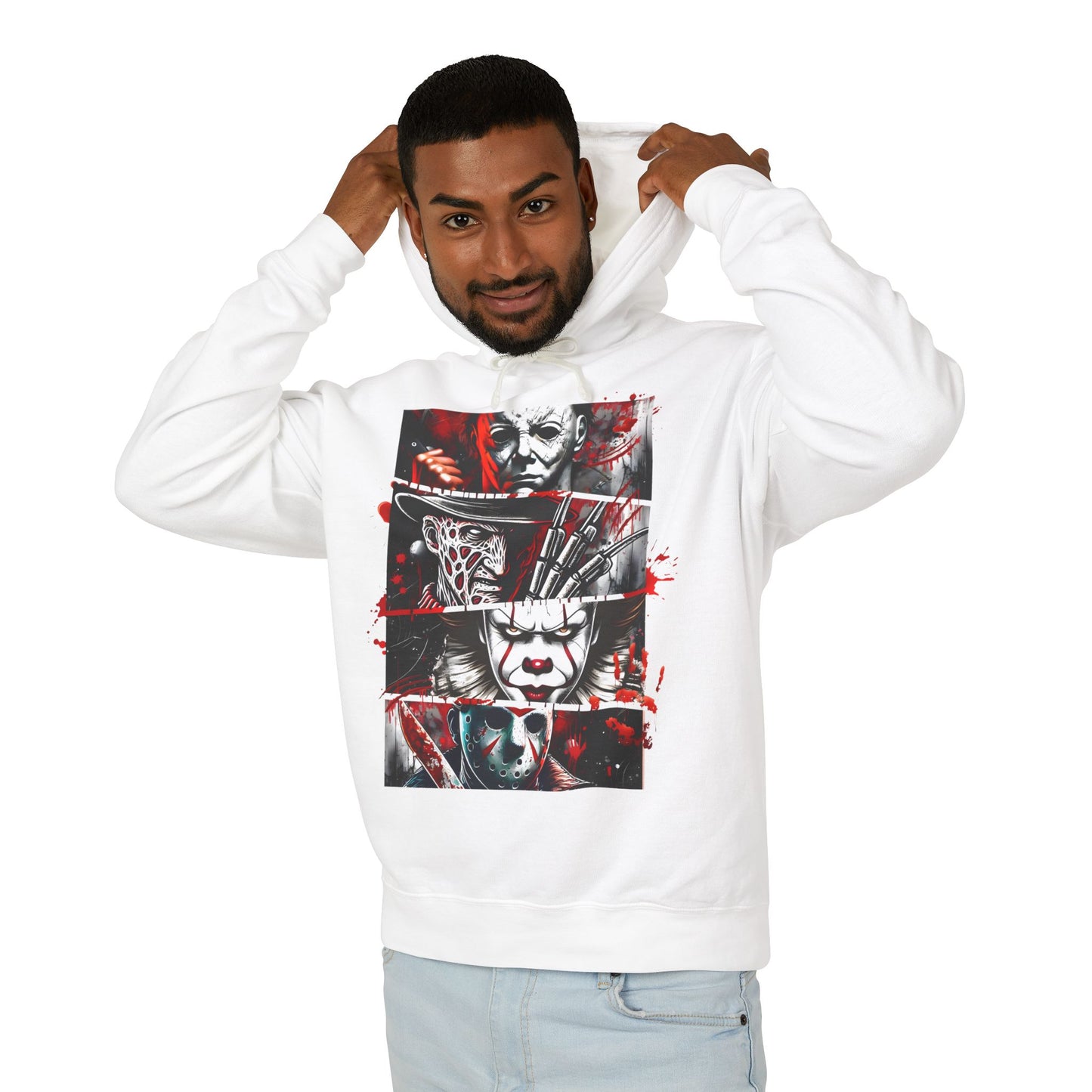 Slasher Legends" Unisex Lightweight Hooded Sweatshirt – Horror Icons Edition (NO POCKETS)