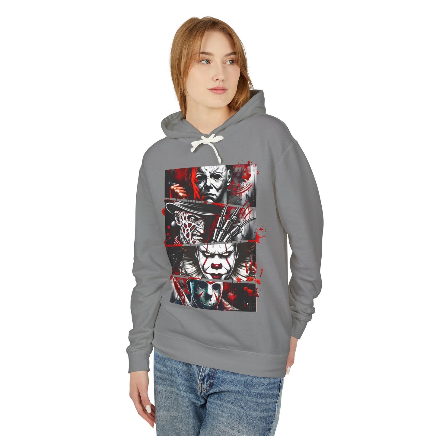 Slasher Legends" Unisex Lightweight Hooded Sweatshirt – Horror Icons Edition (NO POCKETS)