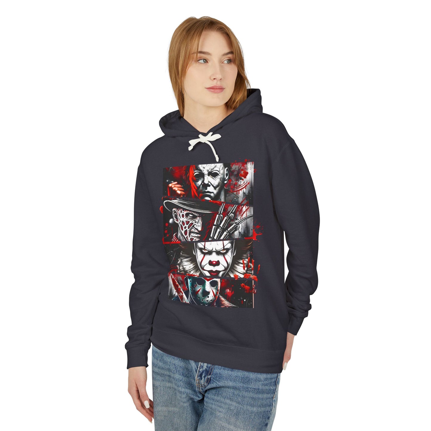 Slasher Legends" Unisex Lightweight Hooded Sweatshirt – Horror Icons Edition (NO POCKETS)