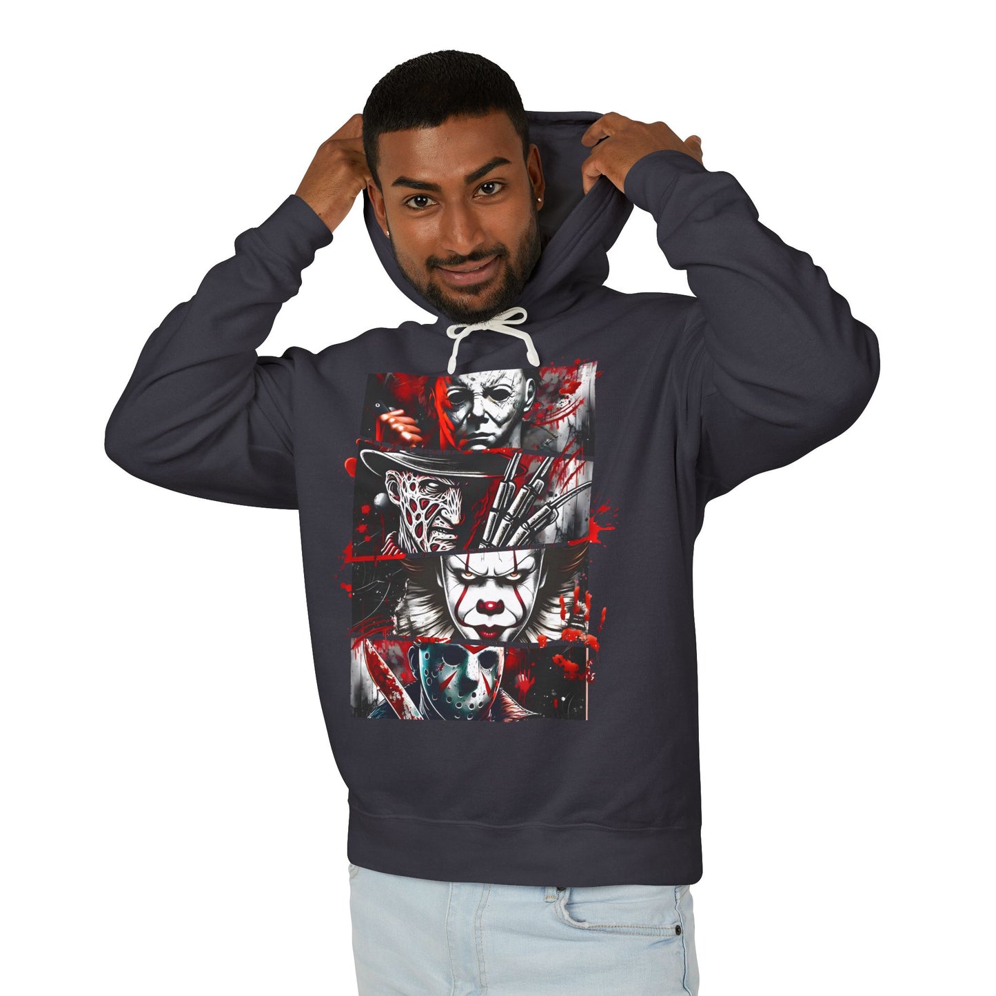 Slasher Legends" Unisex Lightweight Hooded Sweatshirt – Horror Icons Edition (NO POCKETS)