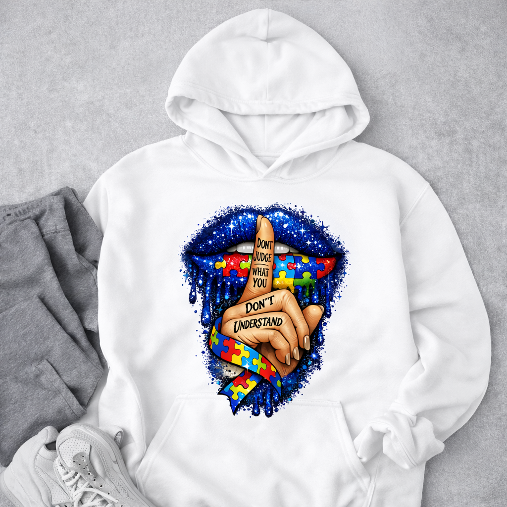 Autism Awareness “Don’t Judge What You Don’t Understand” DTF Transfer | Puzzle Ribbon Lips Design | Heat Press Transfer