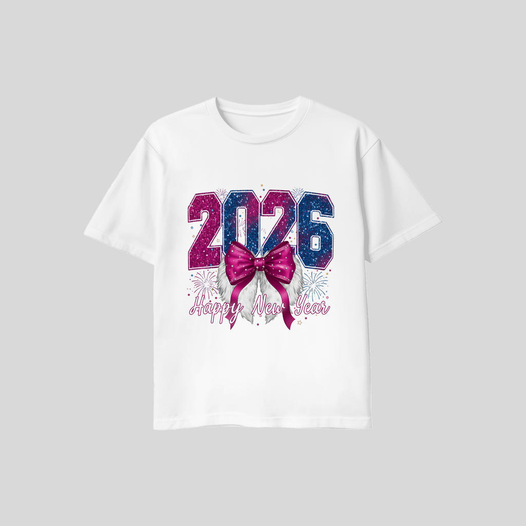 Happy New Year 2026 — Glam Bow & Wings Premium DTF Heat Transfer (Film Only)