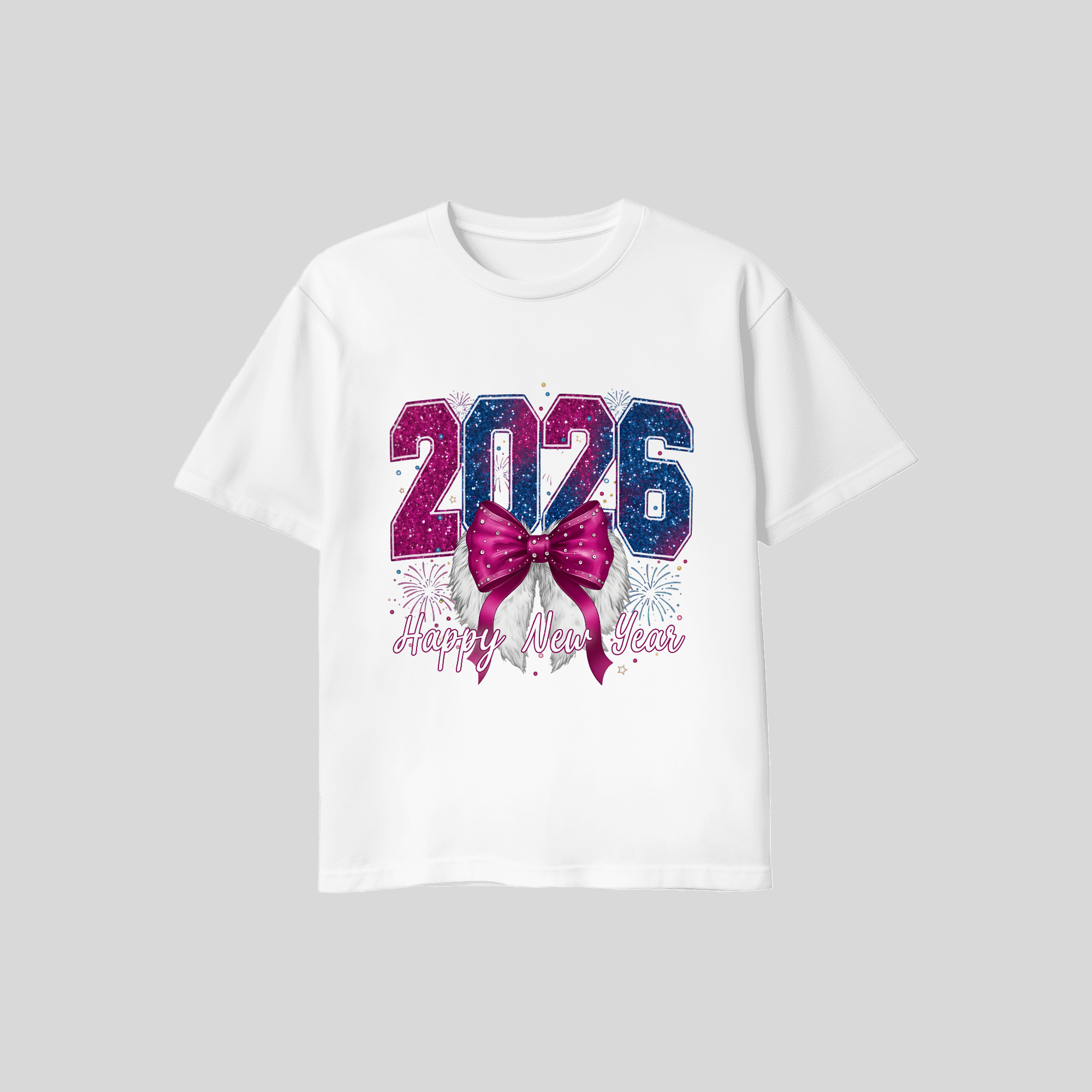 Happy New Year 2026 — Glam Bow & Wings Premium DTF Heat Transfer (Film Only)