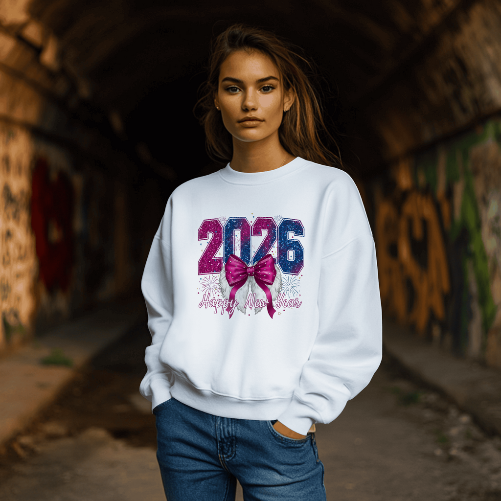 Happy New Year 2026 — Glam Bow & Wings Premium DTF Heat Transfer (Film Only)