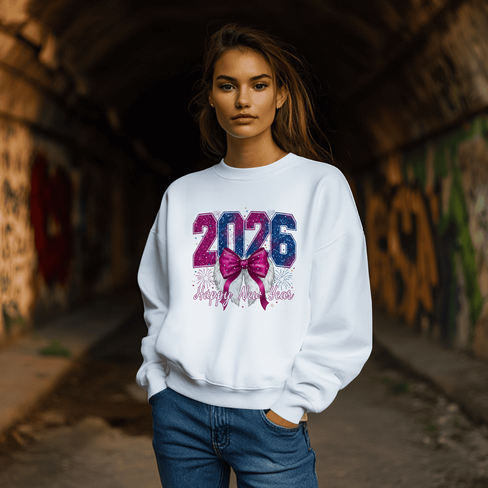 Happy New Year 2026 — Glam Bow & Wings Premium DTF Heat Transfer (Film Only)