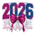 Happy New Year 2026 — Glam Bow & Wings Premium DTF Heat Transfer (Film Only)