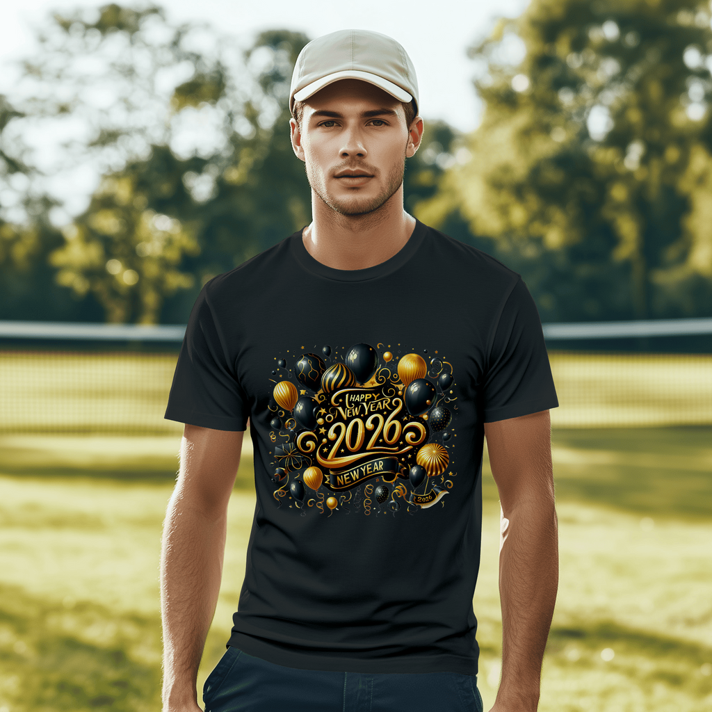 Happy New Year 2026 — Gold Balloon Celebration Premium DTF Heat Transfer (Film Only)