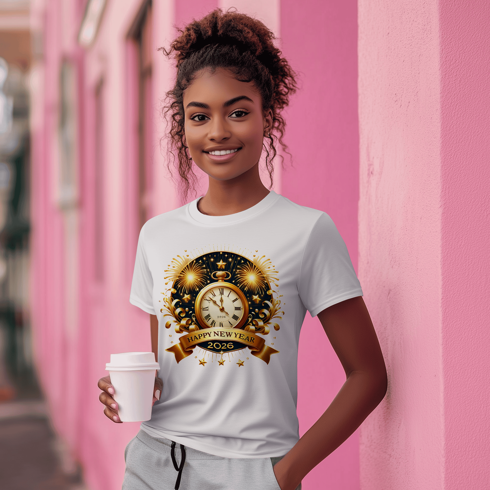 Happy New Year 2026 — Midnight Clock Fireworks Premium DTF Heat Transfer (Film Only)