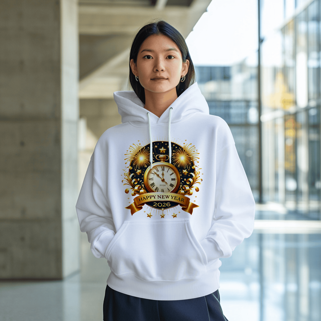 Happy New Year 2026 — Midnight Clock Fireworks Premium DTF Heat Transfer (Film Only)