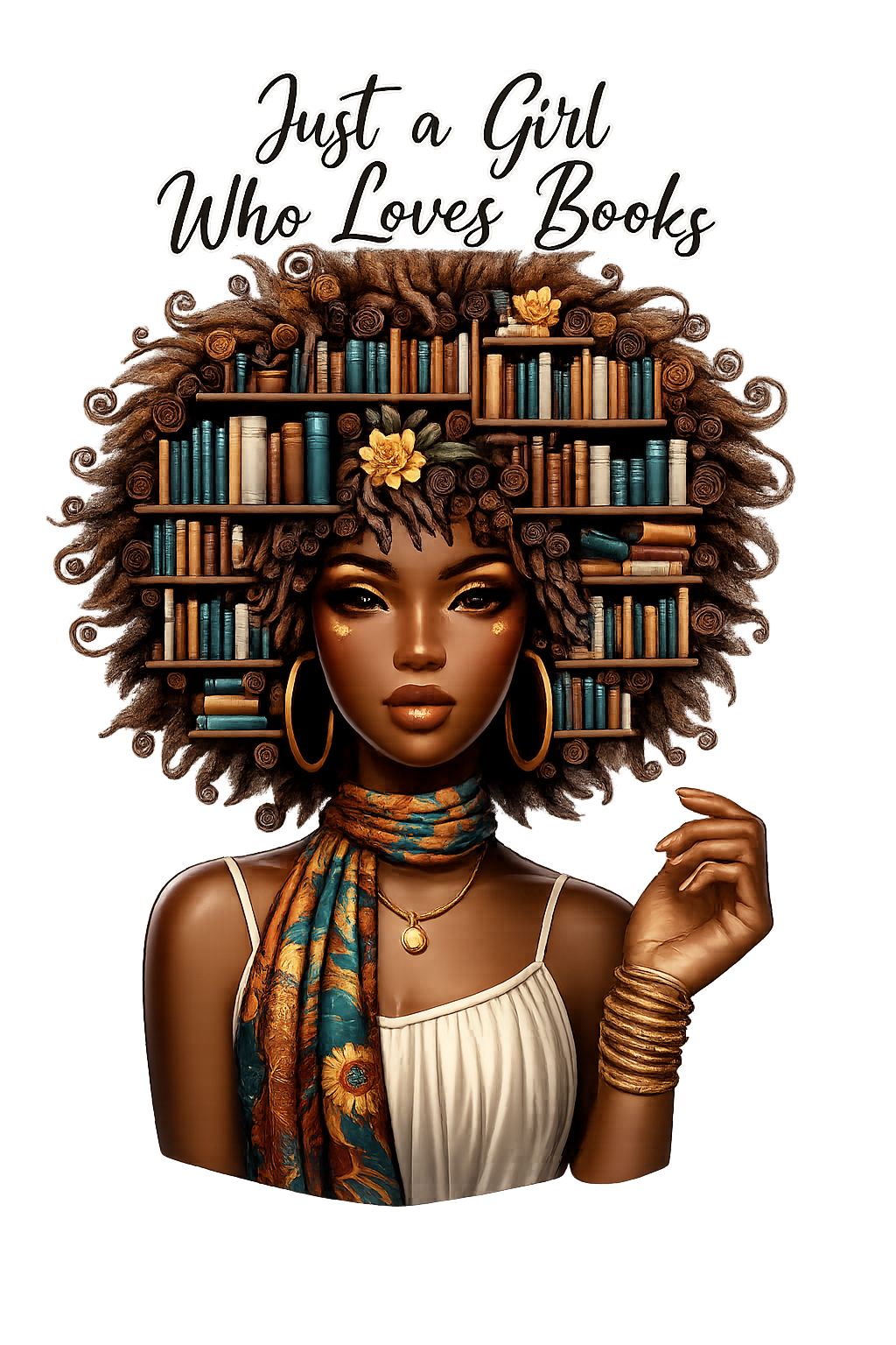 Just a Girl Who Loves Books T-Shirt – Book Lover Graphic Tee | Afro Literary Woman Design | Reader Gift | Gildan G500 Unisex Cotton Shirt