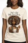 Just a Girl Who Loves Books T-Shirt – Book Lover Graphic Tee | Afro Literary Woman Design | Reader Gift | Gildan G500 Unisex Cotton Shirt
