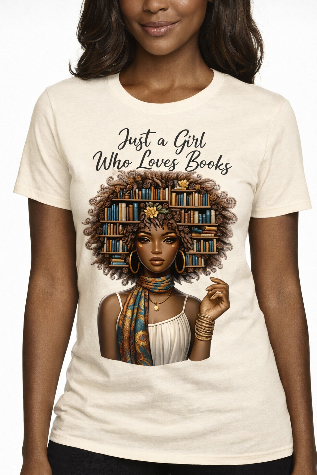 Just a Girl Who Loves Books T-Shirt – Book Lover Graphic Tee | Afro Literary Woman Design | Reader Gift | Gildan G500 Unisex Cotton Shirt