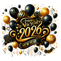 Happy New Year 2026 — Gold Balloon Celebration Premium DTF Heat Transfer (Film Only)