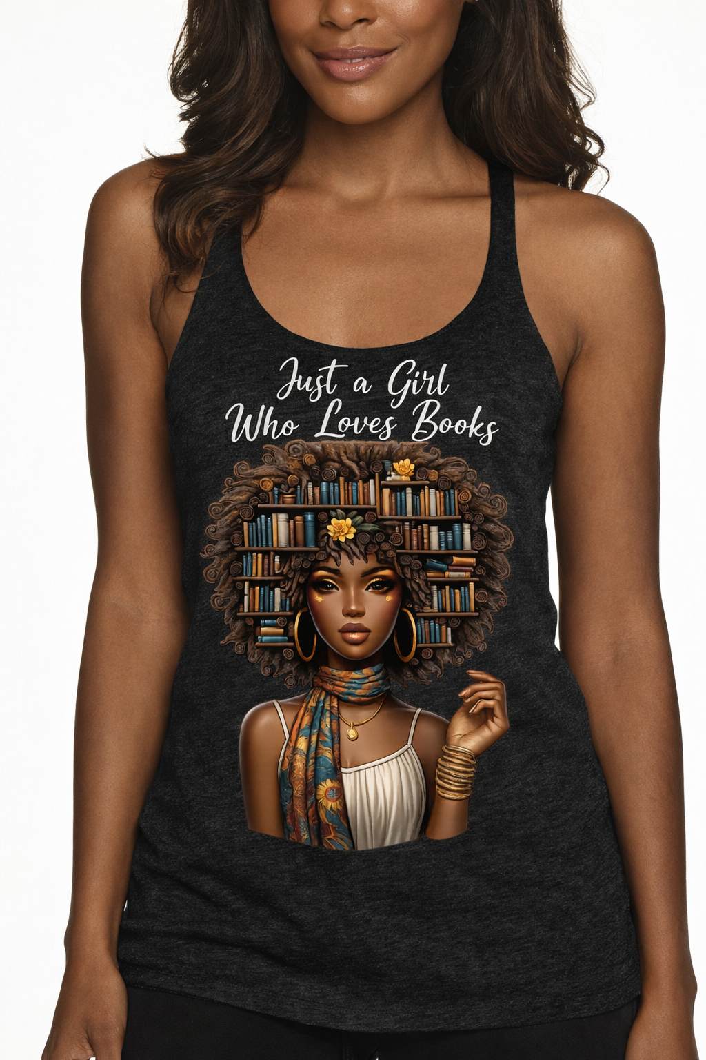 Just a Girl Who Loves Books Racerback Tank – Book Lover Shirt | Next Level  Women’s Triblend Tank
